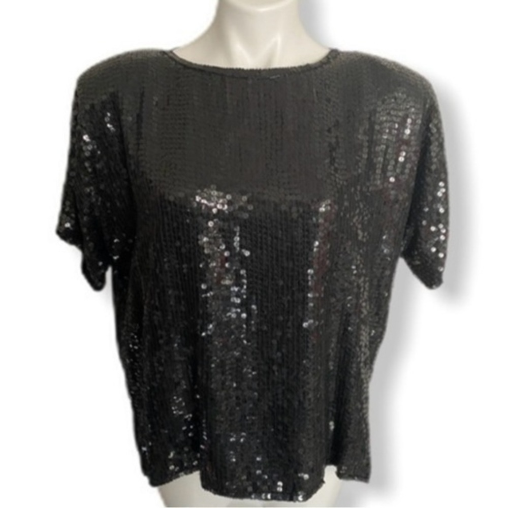 Vintage Nina Couture Silk Black Sequin Blouse
